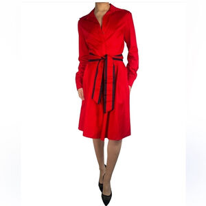 EL GANSO made in Portugal shirt dress pockets self tying belt cotton red size 8